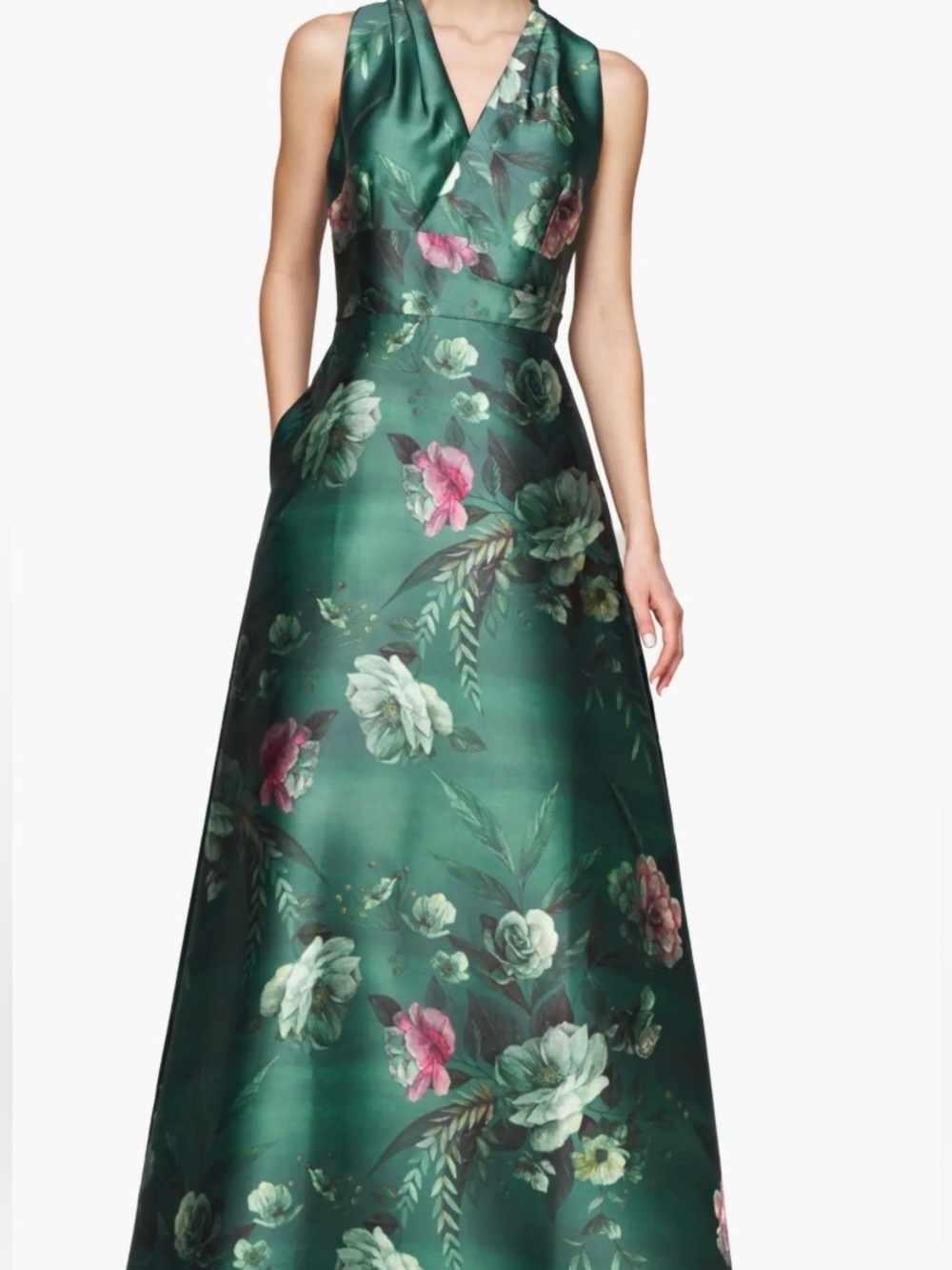 Kay Unger Rosalind Gown, Light Emerald, flowers. Beautiful! - Picture 3 of 3